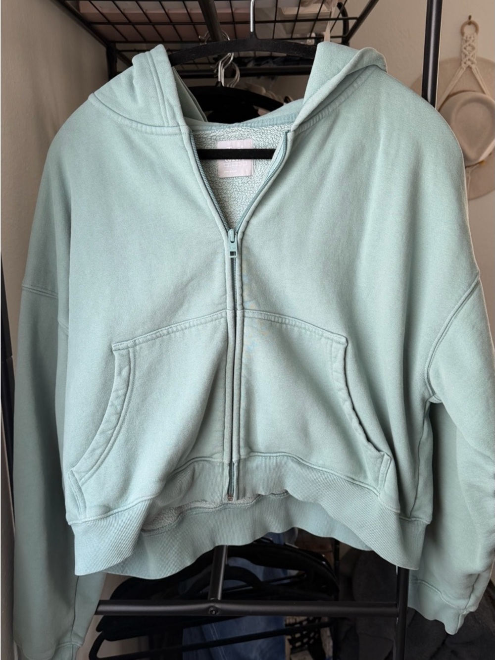 Aritzia TNA Mint Green Cropped Zip-Up Hoodie